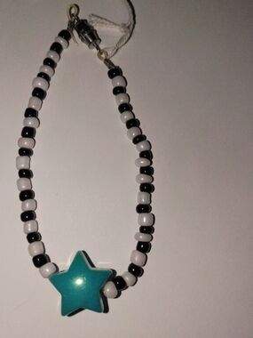 Turquoise Star Beaded Bracelet with Black & White Beads